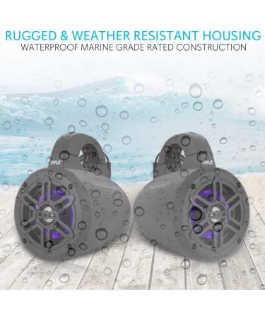 Pyle Waterproof Marine Wakeboard Tower Speakers - 4 Inch Dual Subwoofer Set - 300W Max Power - Built-in LED Lights - Black (PLMRLEWB46B) - Buy Online on SooperMarket.com