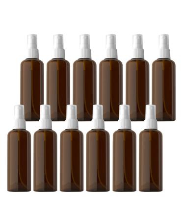 TIANZD 12 Pieces Empty 100 ml Brown PET Plastic Fine Mist Pump Spray Bottles with White Top Portable Sprayer for Perfume Water Cosmetic Travel Containers Refillable 2x Funnel
