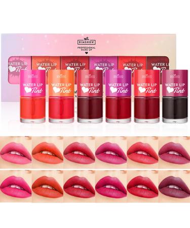 6Pcs Mini Fruit Juice Lip Stain Set 6 Colors Korean Lip Gloss Multi-use Liquid Lipstick for Lips and Cheek Long Lasting Waterproof Do Not Fade High Pigmented Vivid Color Lip Makeup