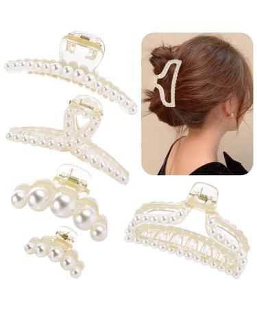 5 Pcs Pearl Hair Clips  Styling Hair Clips Strong Hold Hair Jaw Clips Large Pearl Claw Clips for Thick Hair Hair Accessories for Women and Girls