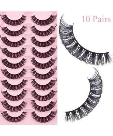 10 Pairs False Eyelashes - Russian Strip Lashes Thick DD Curl Fluffy Wispy Faux Mink Lashes Reusable Natural Soft Eye Lashes (D-001) - Buy Online on SooperMarket.com