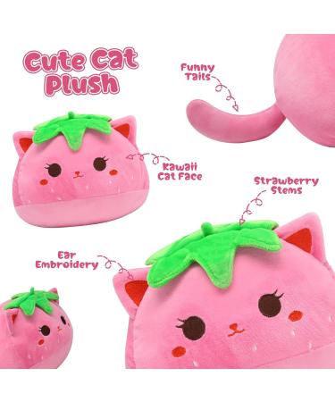 Cute Strawberry Cat Plush Pillow 20cm - Soft Stuffed Animal Toy for Kids - Kawaii Decor for Girls and Boys - Buy Online on SooperMarket.com