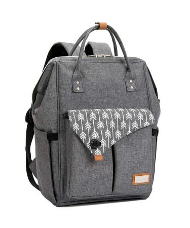 Lekebaby baby diaper backpack diaper bag with diaper pad multifunctional large capacity baby bag travel bag for on the go gray arrow gray printed