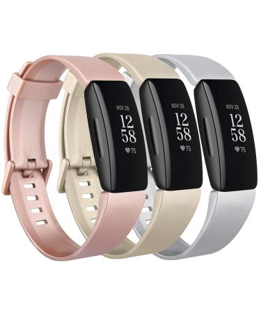 [3 Pack] Silicone Bands Compatible with Fitbit Inspire 2 & Fitbit Inspire HR & Fitbit Inspire & Fitbit Ace 2, Soft Sport Replacement Wristbands for Women Men (Rose Gold+Gold+Silver, Small) rose gold/gold/silver Small