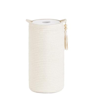 Mkono Woven Toilet Paper Holder Boho Basket for Toilet Paper Storage, Bathroom Decor Toilet Roll Holder Stand with Wooden Beads for 3 Spare Rolls, Cotton Rope Toilet Paper Organizer Basket with Handle