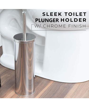 Chrome Toilet Plunger with Holder | Heavy Duty Deep Cleaning | Bathroom Metal Canister with Drip Cup | Silver - Buy Online on SooperMarket.com