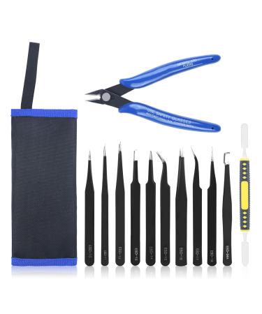 Ainiv Precision Tweezers Set 11PCS Anti-Static ESD Tweezers Set with 1PCS Micro Wire Cutter for Modeling Electronic Repair Handicraft Laboratory Jewelry Manufacturing Hobby etc #1 12PCS