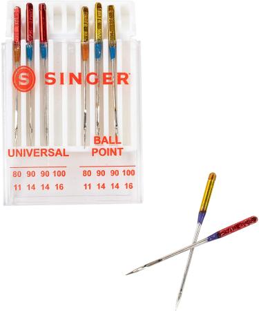 SINGER 04800 Universal Regular Point and Ball Point Sewing Machine Needles - Assorted Sizes 80/11, 90/14, 100/16 - 8 Count - Buy Online on SooperMarket.com