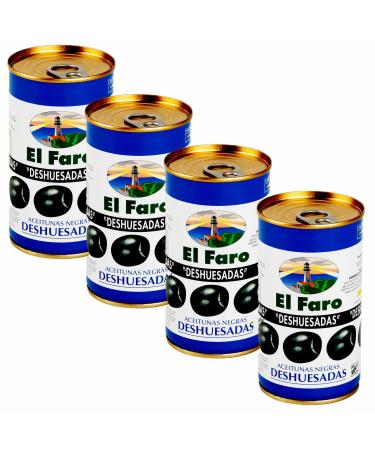 El Faro 4 x350g tins (150 grams drained/tin) Spanish BLACK PITTED Manzanilla Olives