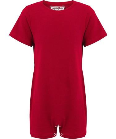 Kaycey Short Sleeve Bodysuit with Snap Buttons | Special Needs Clothing for Kids 5-6 Years | Red SuperSoft Cotton Fabric - Buy Online on SooperMarket.com