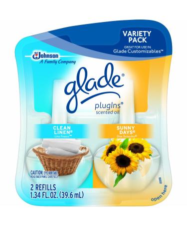 Glade PlugIns Scented Oil Air Freshener Refill Clean Linen & Sunny Days 2 refills 1.34 oz