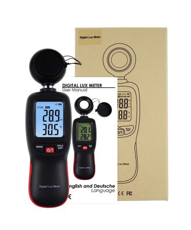 Digital Light Meter with Data Record, Backlight, Lux & Temperature Meter - 0-200,000 Lux/FC Measurement Range - MAX/MIN/Hold Function - Buy Online on SooperMarket.com