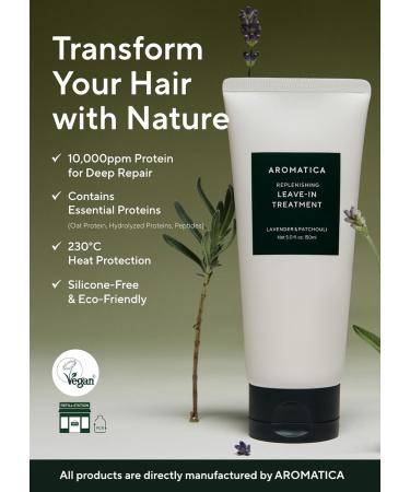 AROMATICA Replenishing Leave-In Treatment - Lavender & Patchouli | Silicone-Free Conditioner for Damaged Hair & Heat Protection | 5.0 fl oz (150ml - Buy Online on SooperMarket.com