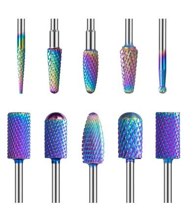 MelodySusie Nail Drill Bits Set, 10pcs Tungsten Carbide Nail Bits for Nail Drill E-file, 3/32 inch Bits Manicure Pedicure Remover Tools for Acrylic Gel Nails, Salon Home Nail Care Supplies, Colorful