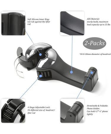 PKKP 2-Piece Car Headrest Hooks & Phone Holder - 360 Rotatable Universal Accessory for Bags Wallets & Food - Silver - Buy Online on SooperMarket.com