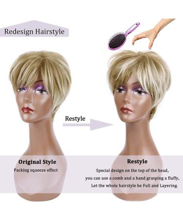 Short Blonde Pixie Cut Wig for Women - Natural Synthetic Hair Daily Cosplay Party Wig #613/27B - Buy Online on SooperMarket.com
