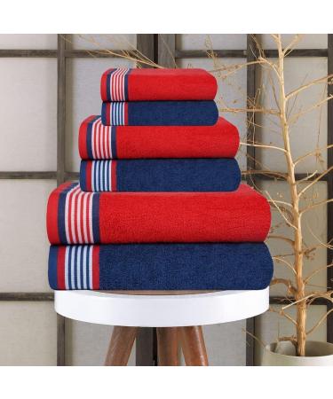 CASA COPENHAGEN 550 GSM 6Pcs Towel Set - Super Soft Egyptian Cotton Towels for Bath, Kitchen & Shower - American Blue & Red - Buy Online on SooperMarket.com
