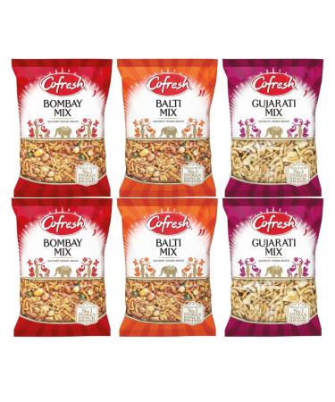 Indian Snack Variety Bundle Containing Cofresh Bombay Mix Balti Mix Gujarati Mix 325g Packs (6 Pack)