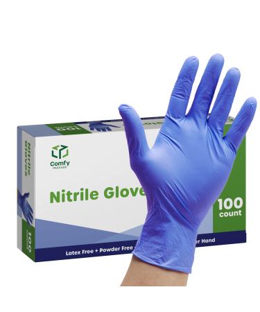 100 Count Nitrile Disposable Plastic Gloves - 4 mil. | Latex Free and Rubber Free | Non-Sterile Powder Free Gloves Medium - (Blue)