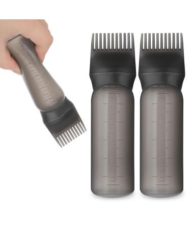 WLLHYF 2 Pack Root Comb Applicator Bottle 6 Ounce Hair Dye Bottle Brush Hair Oil Squeeze Bottles Plastic Hair Root Comb Color Applicator with Graduated Scale (Black)