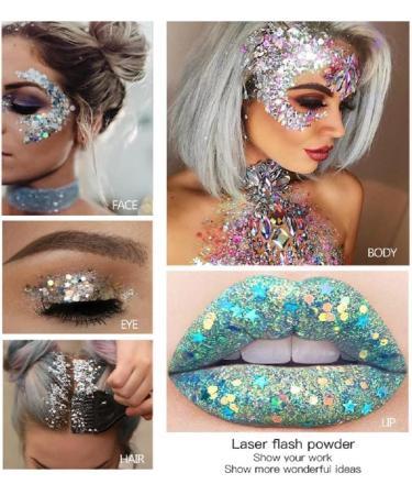 Mermaid Sequins Body Glitter Gel - Long Lasting Makeup for Face, Body, Hair, and Eyes - Silver - Perfect for Festivals and Parties - Easy to Apply and Remove - Buy Online on SooperMarket.com