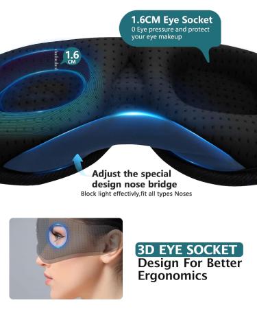 Upgraded Bluetooth 5.4 3D Sleep Mask Dual Sides Breathable Sleep Headphones up to 14-Hour Stand-by Bluetooth Eye Masks Wireless Earphones Eye Mask for Sleeping Cool Tech Gadget Travel Essentials Loup Pour Dormir Black - Buy Online on SooperMarket.com