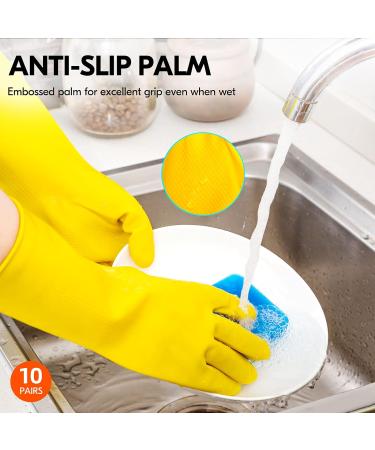 VGO 10 Pairs Reusable Kitchen Gloves - Long Arm Multi-Functional XL - Perfect for Household Cleaning & Dishwashing - Yellow (HH4601) - Buy Online on SooperMarket.com