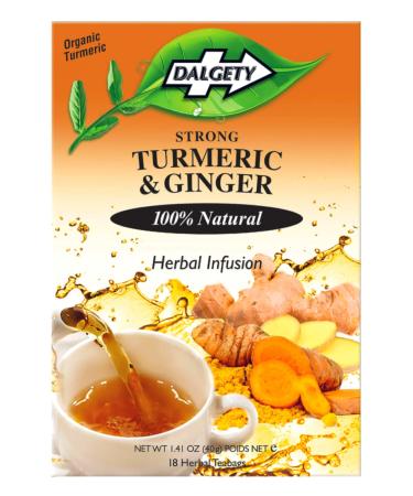 Dalgety Turmeric and Ginger Herbal Infusion 6x40g Cartons (6 Pack) 100% Natural Caffeine Free Tea (Total 108 Teabags) - Delicious and Packed with Unique Health Benefits