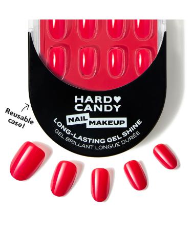 Hard Candy Press On Nails Fire (Red) | Short Round | Fake Nails Gel-Like Shine | 30 Nail Kit with Glue & Reusable Case 0.04 Fl Oz (Pack of 24) FIRE