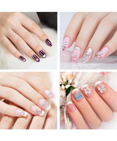 500pcs 3D Nail Charms Assorted Color Multi Shapes Mix Bow Nail Charms Cute Pearl Heart Star Moon Bowknot Rhinestones Gems Nail Decorations with Pickup Tool for Women Girls Nail DIY Accessories - Buy Online on SooperMarket.com