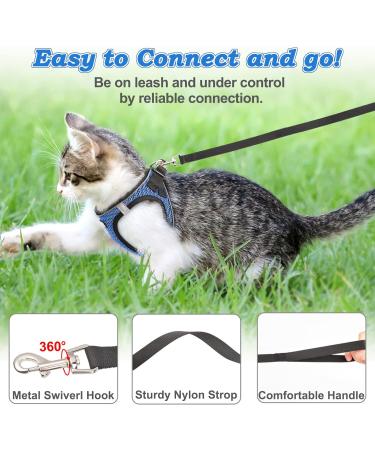 Escape Proof Cat Harness & Lead - Adjustable Reflective Kitten Vest for Outdoor Walking - Comfortable & Easy to Control - Blue XS - Buy Online on SooperMarket.com