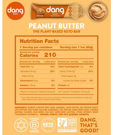 Dang Keto Bar Peanut Butter - 12 Pack (1.4 oz Each) | Low Carb Snack - Buy Online on SooperMarket.com