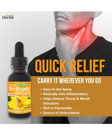 Herba Bee Propolis Liquid Drops 30ml - No Alcohol | Helps Relieve Sore Throats and Mouth Infections | Rich in Flavonoids | 100% Natural - Premium Grade | Made in Canada | Alcohol Free Liquid Drops - Buy Online on SooperMarket.com