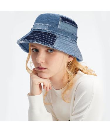 GuanGu Distressed Denim Bucket Hat | Wide Brim Sun Cap for Men & Women | Lightweight & Packable for Beach & Travel - Large-X-Large - Buy Online on SooperMarket.com