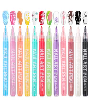 Owelth 12 colors 3D nail polish pencil set nail art pencil DIY line dotting graffiti puncture pen nail tip nail art pen beauty decorating manicure tools nail design for halloween normal color-2