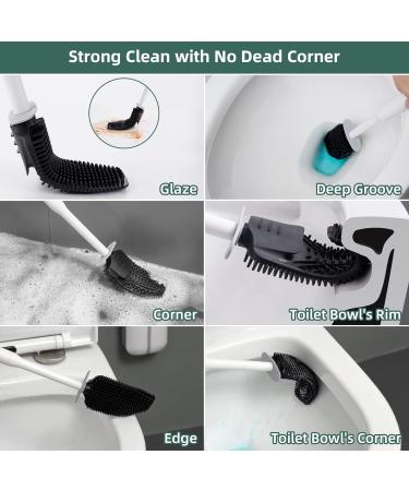 Hibbent 3 Pack Silicone Toilet Bowl Brush Set with Ventilated Holder - Grey | Bathroom Deep Cleaning Kit for Flexible Scrubbing - Toilet Scrubber - Buy Online on SooperMarket.com