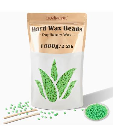 2.2LB/1000g Wax Beads, Hard Wax Beads, Hard Wax Kit for Legs, Underarm, Face, Eyebrow, Bikini, and Brazilian Hair Remover, Women and Men Hair Removal Wax Beans for Wax Warmers Include 50 Waxing Sticks Green