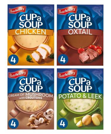 Instant Soup Bundle with Cup a Soup Chicken Potato & Leek Oxtail and Mushroom (Pack of 4 - Total of 16 Sachets)