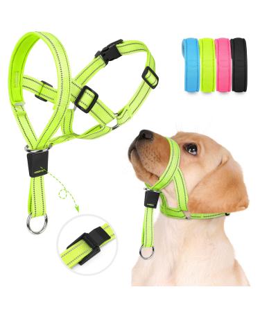 Weesiber soft dog handlebars - adjustable dog head dishes padded no pulling halter with reflective safety stripes for training and walking (green s) small green