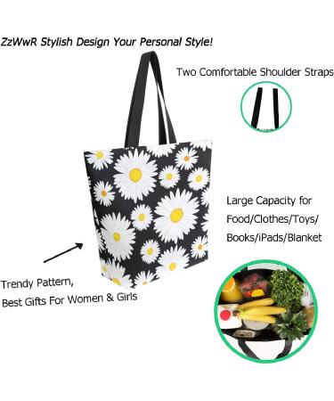 Chic Daisy Flowers Extra Large Canvas Tote Bag for Gym, Beach & Travel - Buy Online on SooperMarket.com