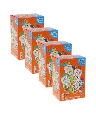 Hippi hippis squeezing bag 4 different flavors 100% organic fruits without added sugar 4 x 4 bags of 100 g XA30036 Hippis Mixpack 4x100g 4 x 4 bags of 100 g Hippis Mixpack