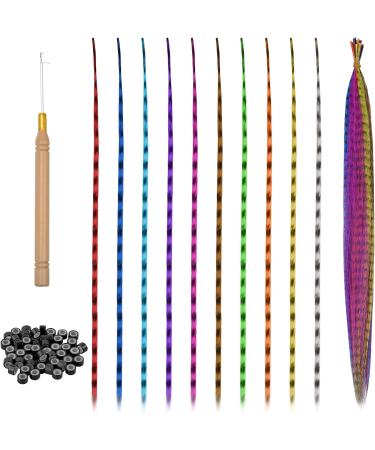 20Pcs Colored Feather Hair Extensions Kit with Micro Beads and Crochet Hook - Colorful Synthetic Hairpieces for Girls and Women - Buy Online on SooperMarket.com