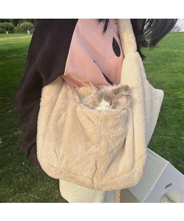 Warm Plush Small Dog Sling Cat Carrier Hand-Free Pet Sling Carrier Pet Puppy Travel Bag Cat Carrier Shoulder Bag Outdoor Travel Puppy Carrier Bag for Daily Walk Travel Outdoor Beige - Buy Online on SooperMarket.com