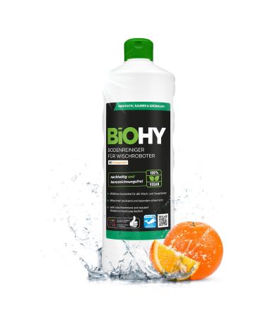 Biohy floor cleaner for wiping robot with orange scent (1l bottle) |Cleaning agent concentrate for all wiping robots |Foam arm & strip -free |Sustainable 1: 200 concentrate sunny orange 1 l (1 Pack)