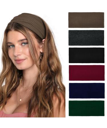Headbands Women Elastic Wide Hairband Soft Boho Headband Sport Yoga Fashion Hair Accessories 6 Pieces Type A