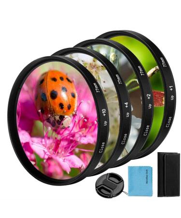 82mm Close-up Filter Kit 4 Pieces(+1,+2,+4,+10) Macro Filter Accessory Close-up Lens Filter Kit Set with Lens Filter Pouch for Canon Nikon Sony Pentax Olympus Fuji DSLR Camera+Lens Cap
