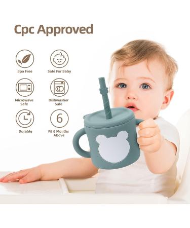 ROISDIYI Silicone Sippy Cup for Baby 6 Months | 8 OZ Spill-proof with Straw & Snack Cup-Lid | Easy Hold Handles | Sky Blue - Buy Online on SooperMarket.com