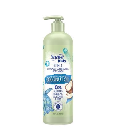 Suave Kids Naturals 3in1 Shampoo Conditioner Body Wash Kids 3 in 1 with Coconut Oil Dermatologist-Tested and Tear-free Shampoo Conditioner Bodywash 16.5 oz