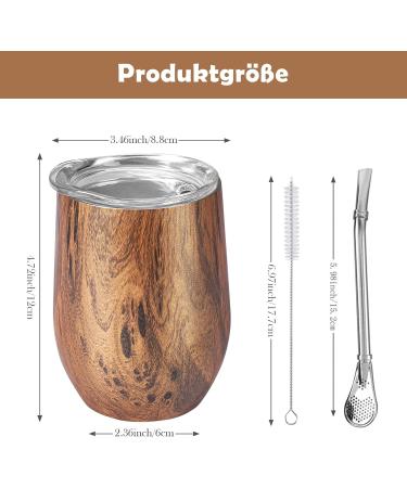 Telanks Modern 340 ML Yerba Mate Becher | 18/8 Stainless Steel Tea Cup with BPA-Free Lid & Cleaning Brush - Buy Online on SooperMarket.com