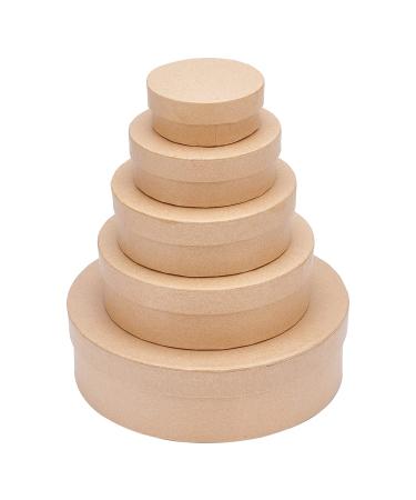 BENECREAT 5 Sizes Papier Mache Flat Round Boxes Nesting Stacking Craft Paper Gift Box for Candy Chocolate Biscuits Mother's Day Wedding Festival Gift Packaging